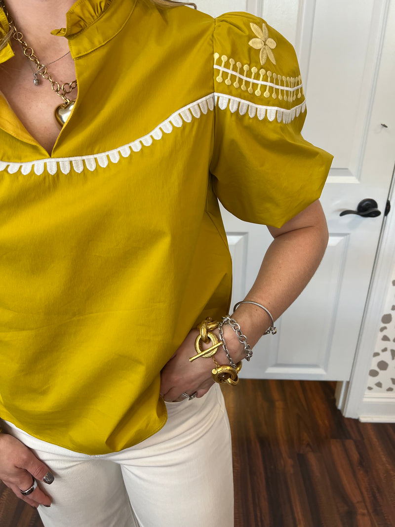 Mustard Embroidered Top