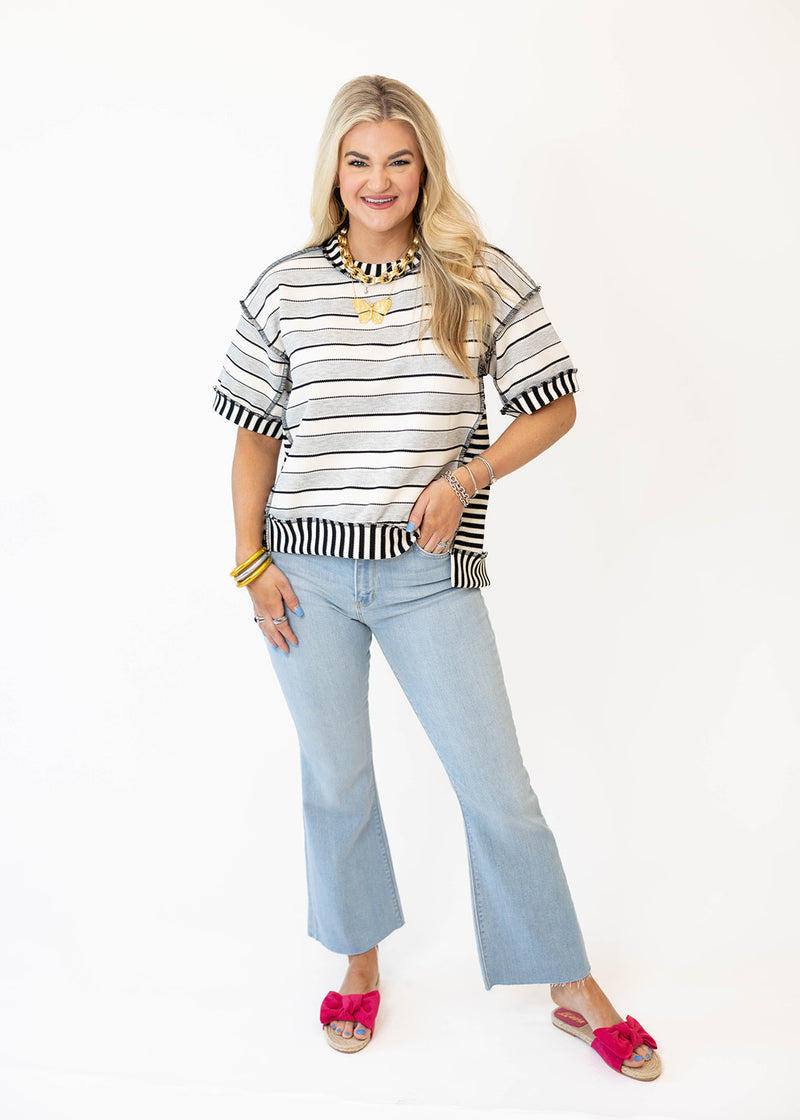 Grey/Black Striped Top