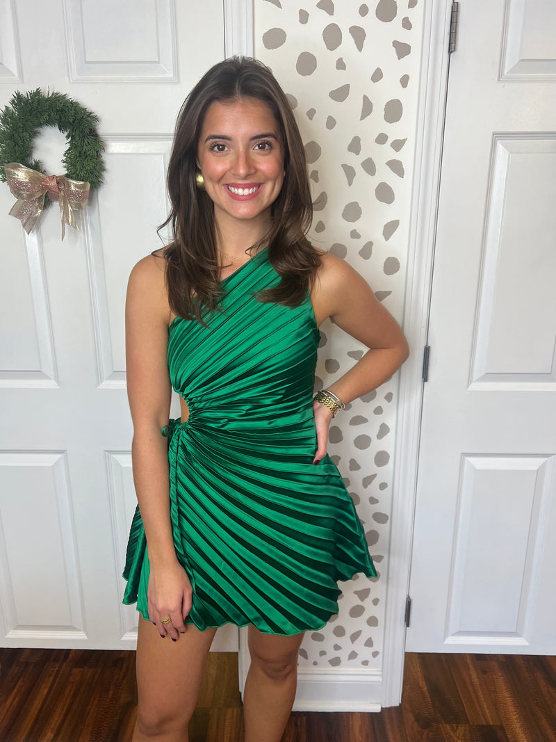 Emerald Pleat Mini Dress