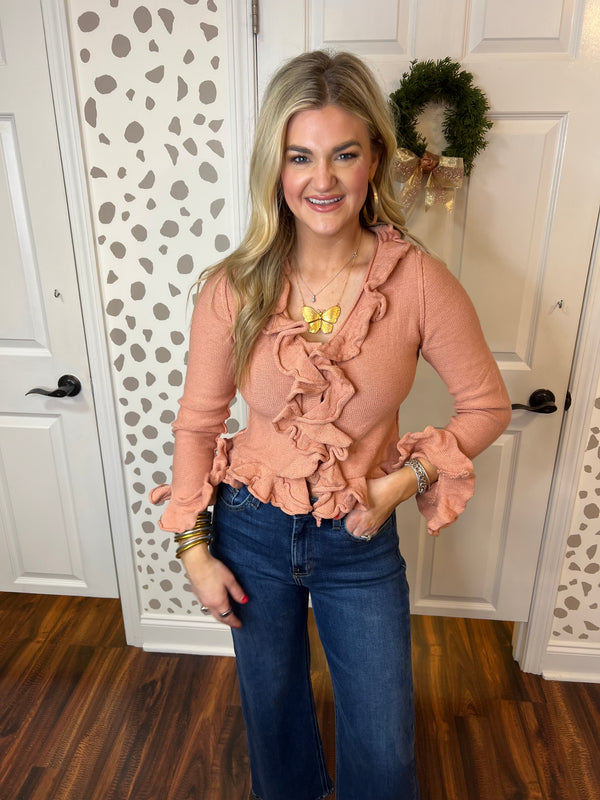 Peach Ruffle Sweater