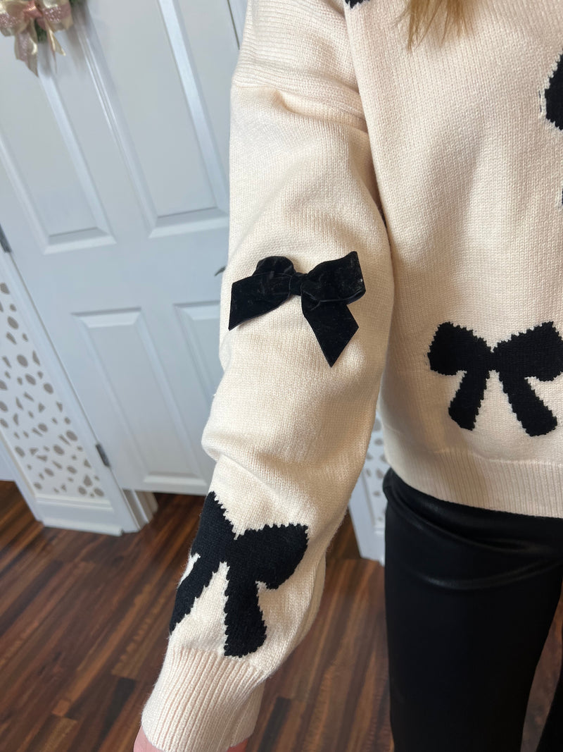 Black and Cream Bow Sweater