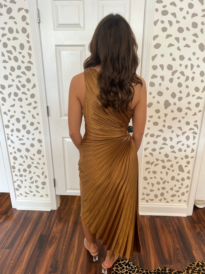 Camel Pleated Asymetrical Dress