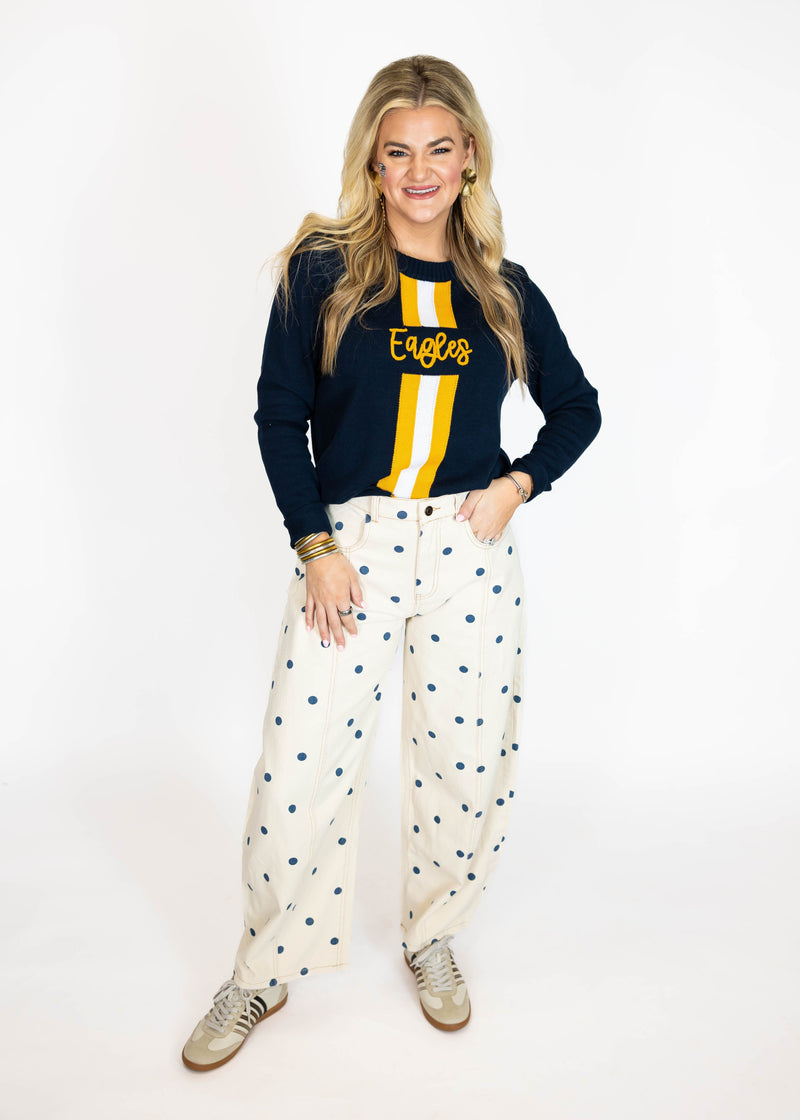 Navy Polka Dot Barrel Pant
