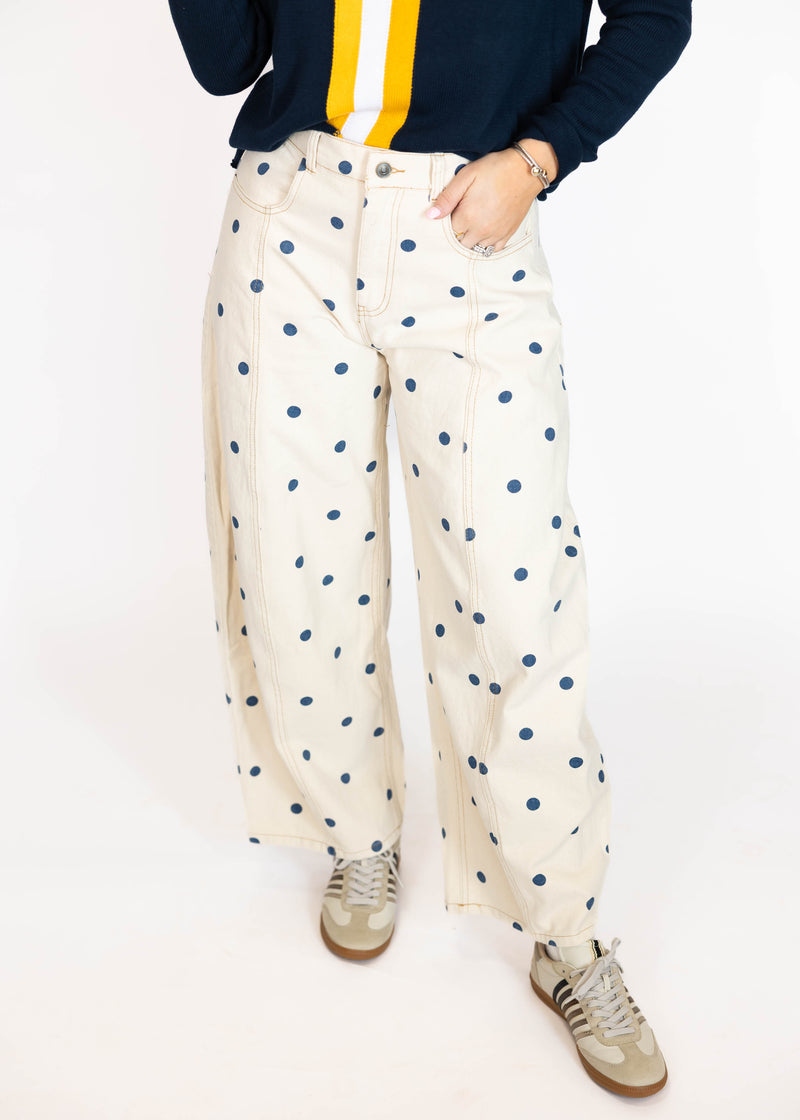 Navy Polka Dot Barrel Pant