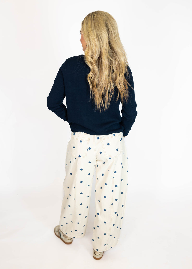 Navy Polka Dot Barrel Pant