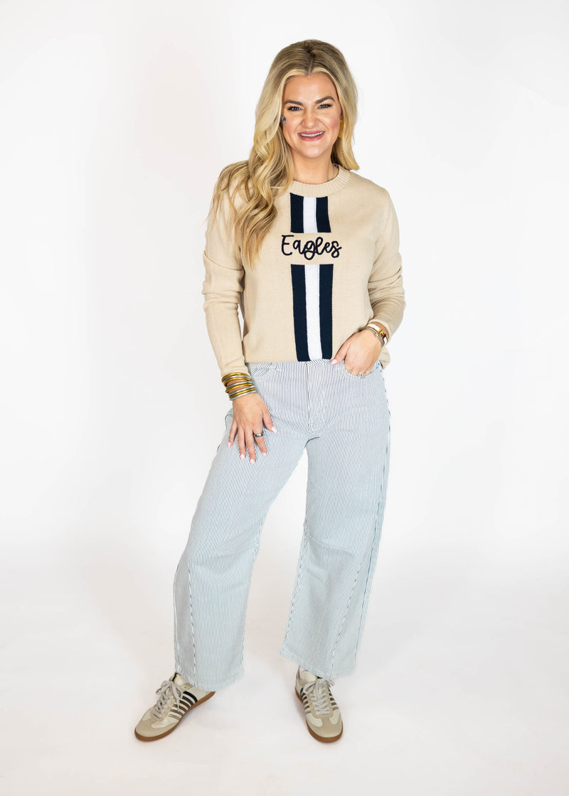 Navy Stripe Barrel Jean