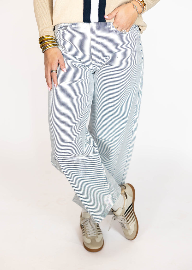 Navy Stripe Barrel Jean