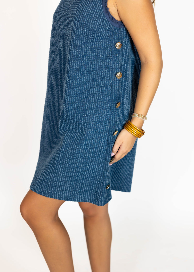 Gold Button Denim Mini Dress