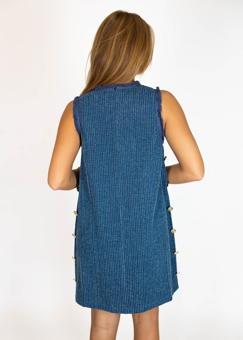 Gold Button Denim Mini Dress