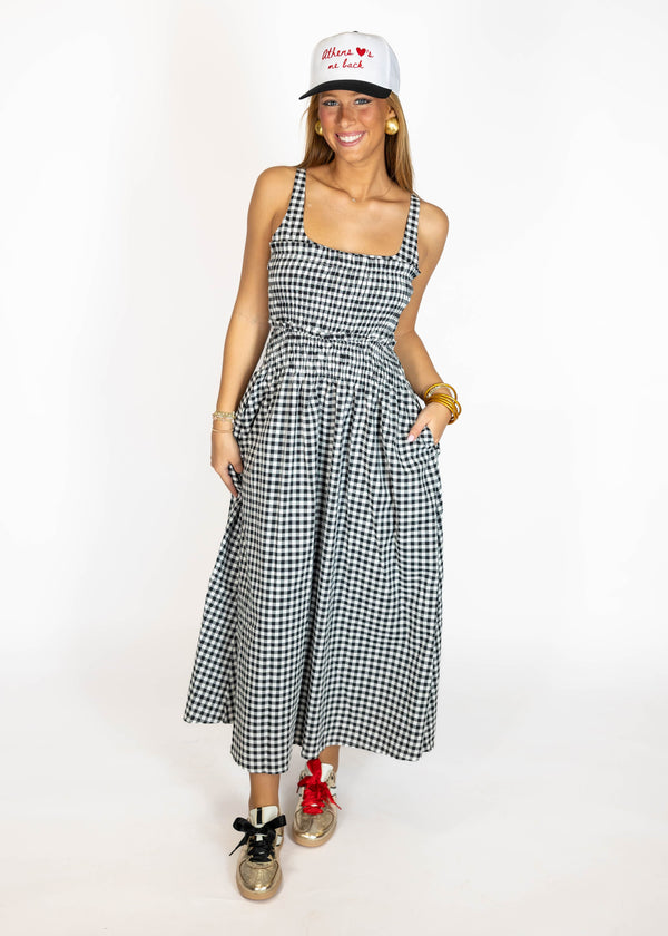 Black Gingham Midi Dress