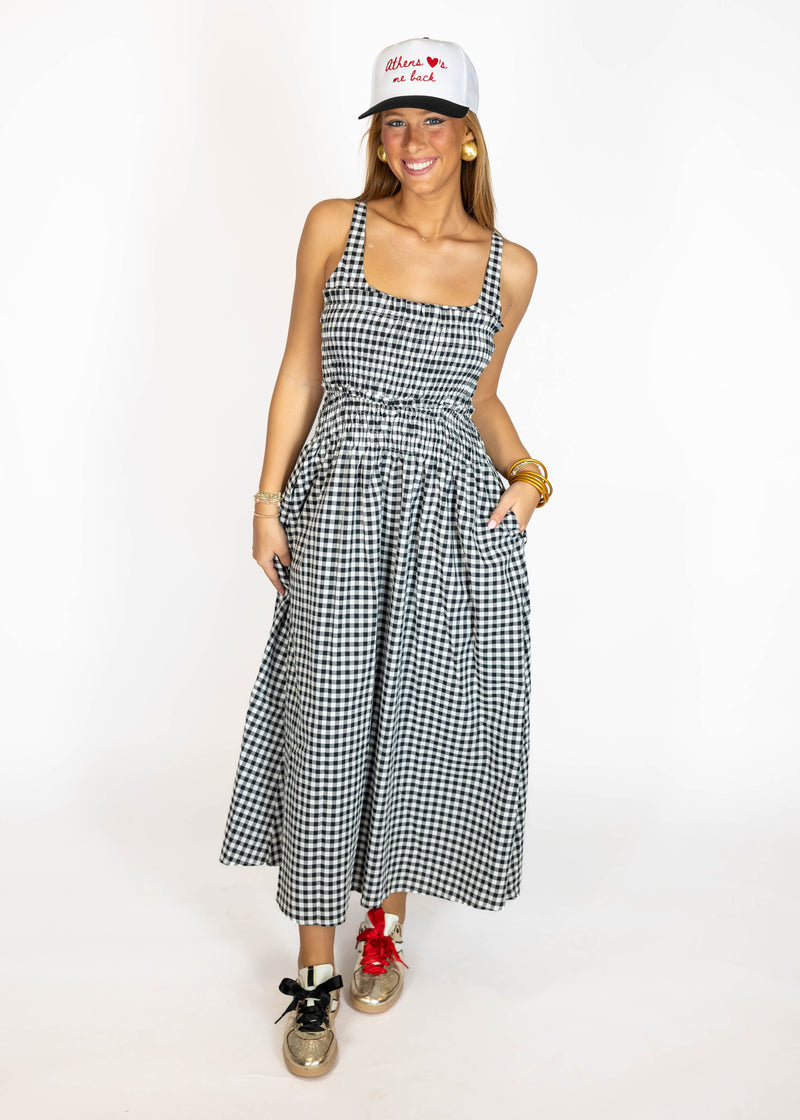 Black Gingham Midi Dress