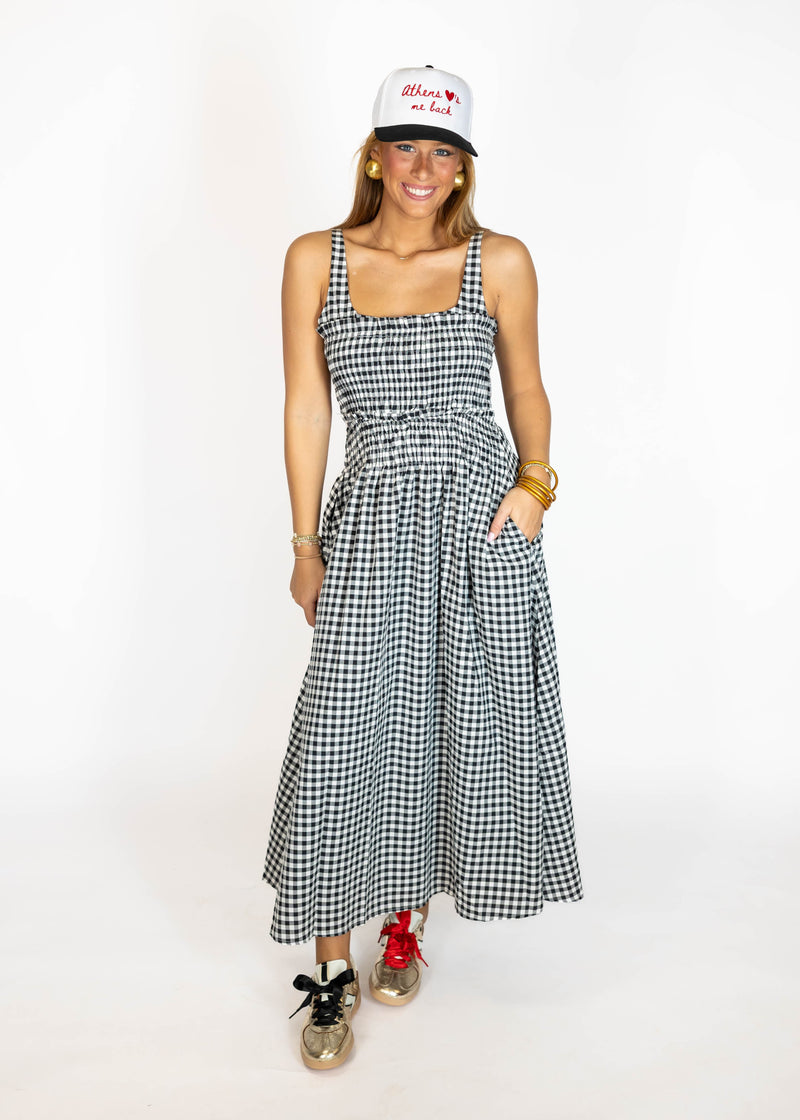 Black Gingham Midi Dress