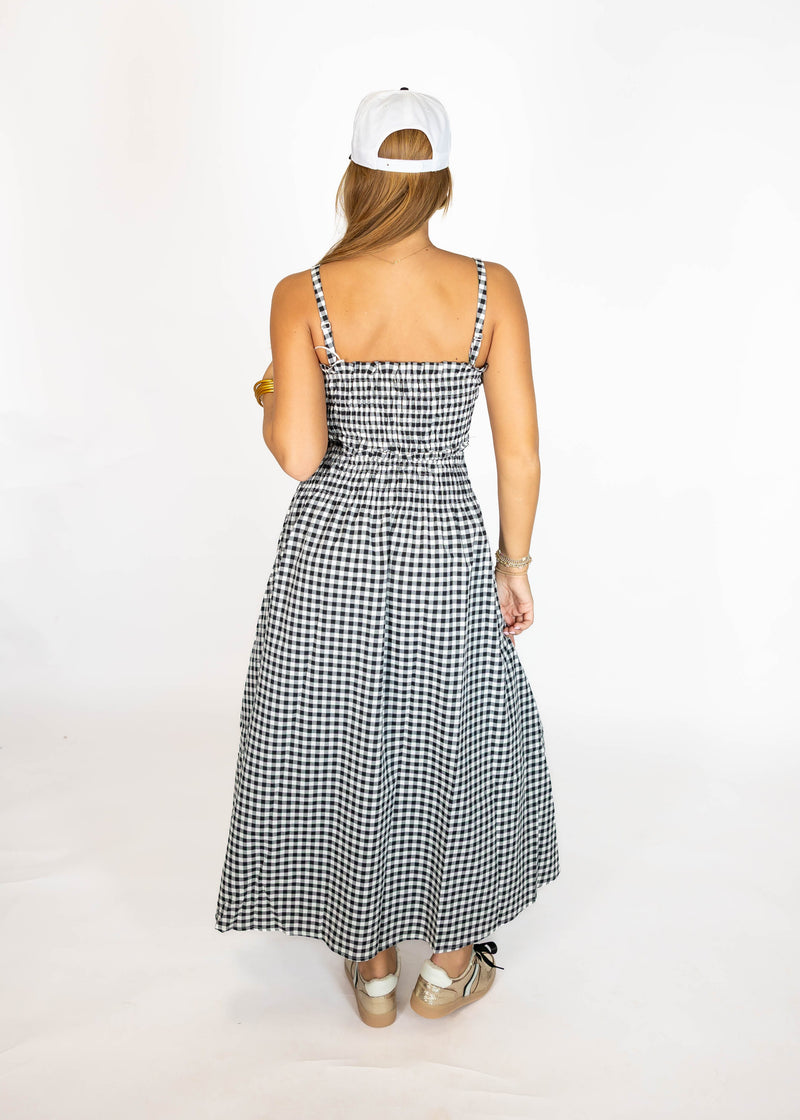 Black Gingham Midi Dress