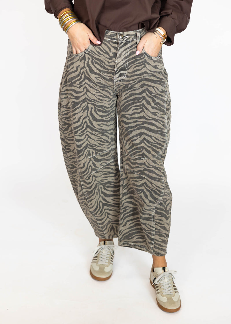 Zebra Stripe Barrel Jeans
