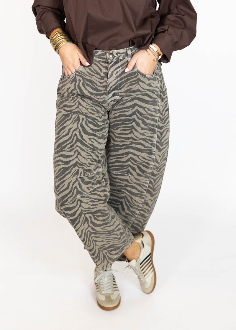 Zebra Stripe Barrel Jeans