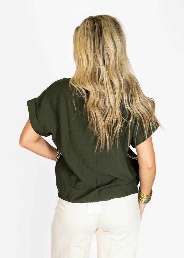Olive & Cheetah V-neck Top