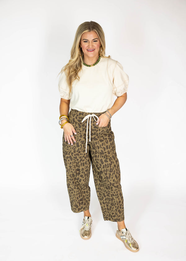 Olive Cheetah Barrel Pants