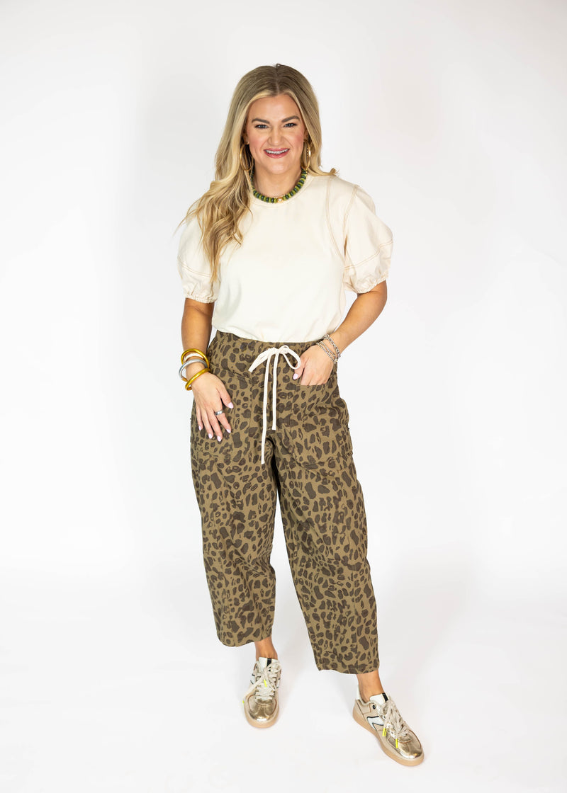Olive Cheetah Barrel Pants