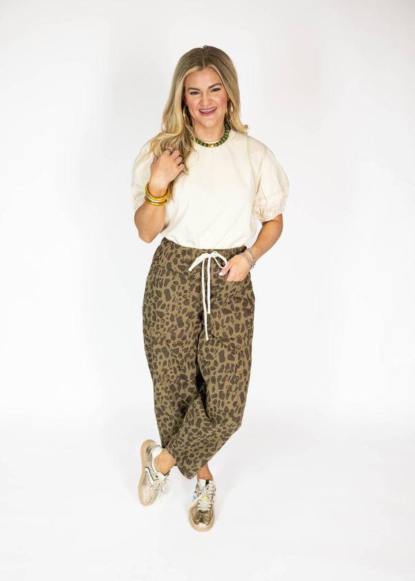 Olive Cheetah Barrel Pants