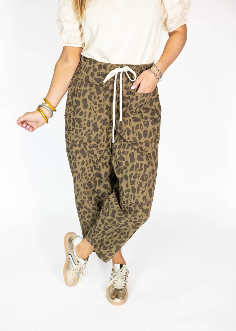 Olive Cheetah Barrel Pants