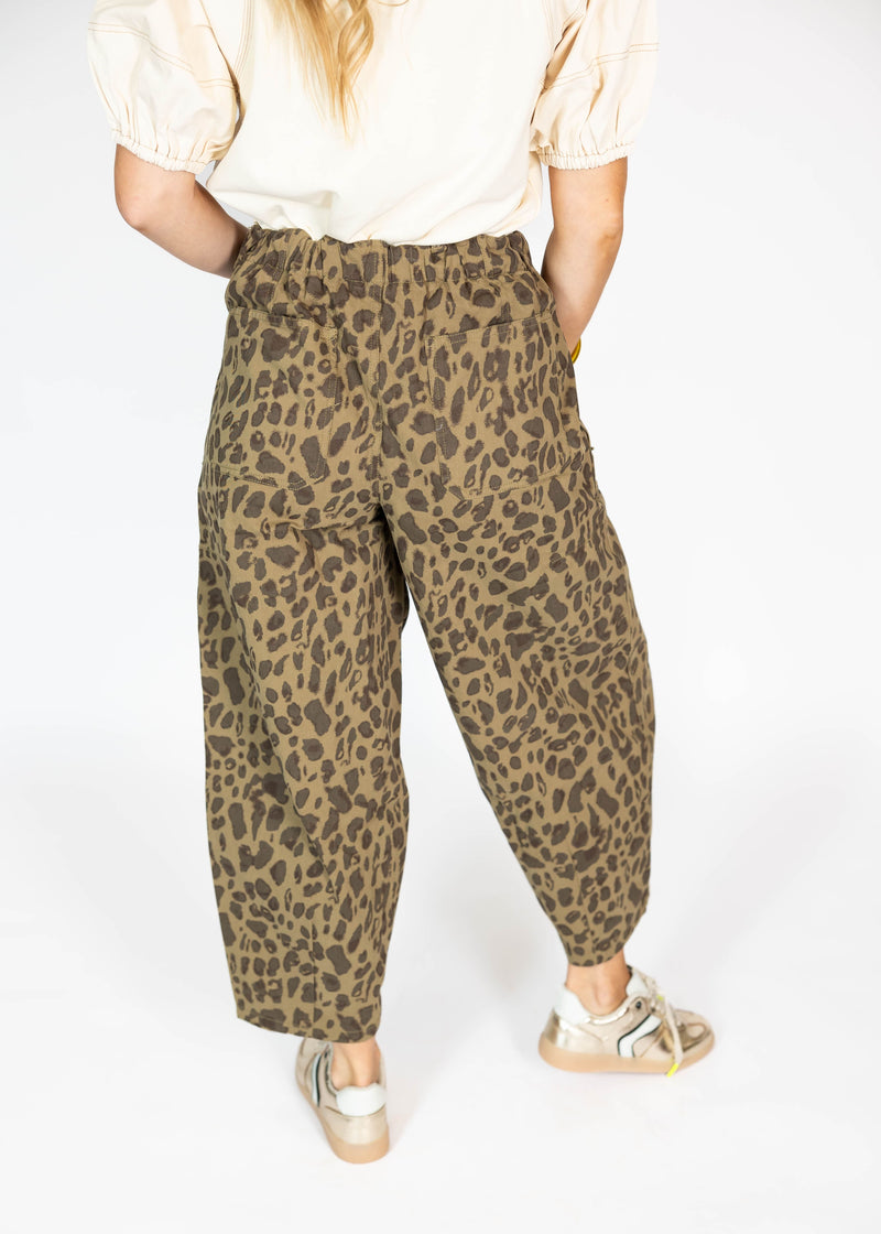 Olive Cheetah Barrel Pants