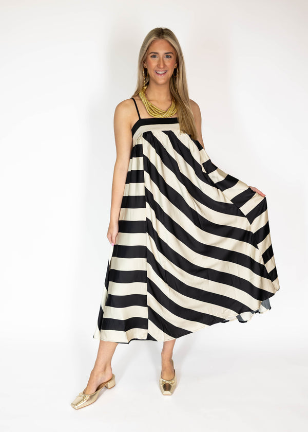 Monochrome Stripe Maxi Dress