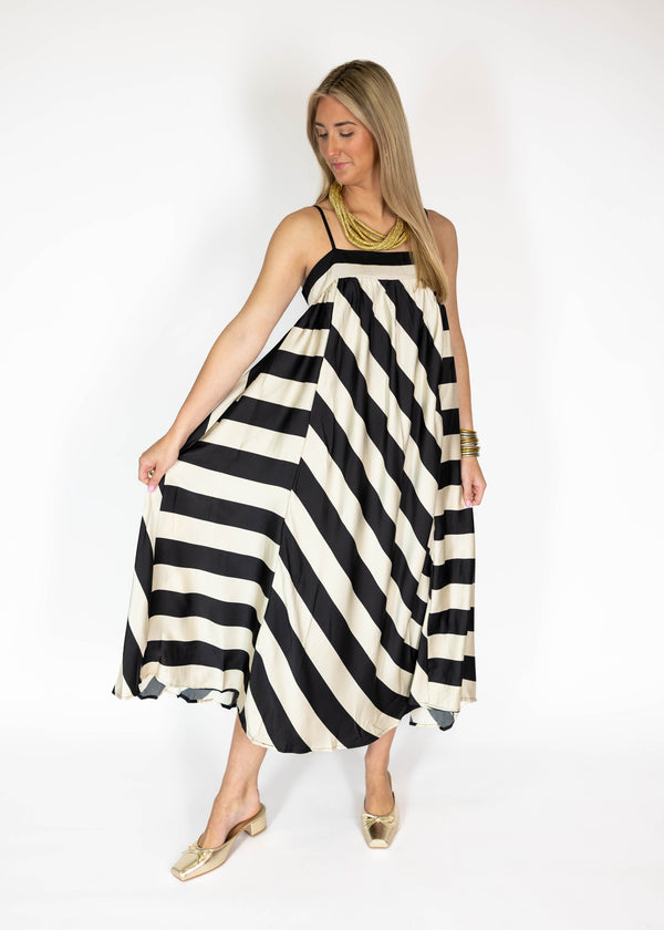Monochrome Stripe Maxi Dress