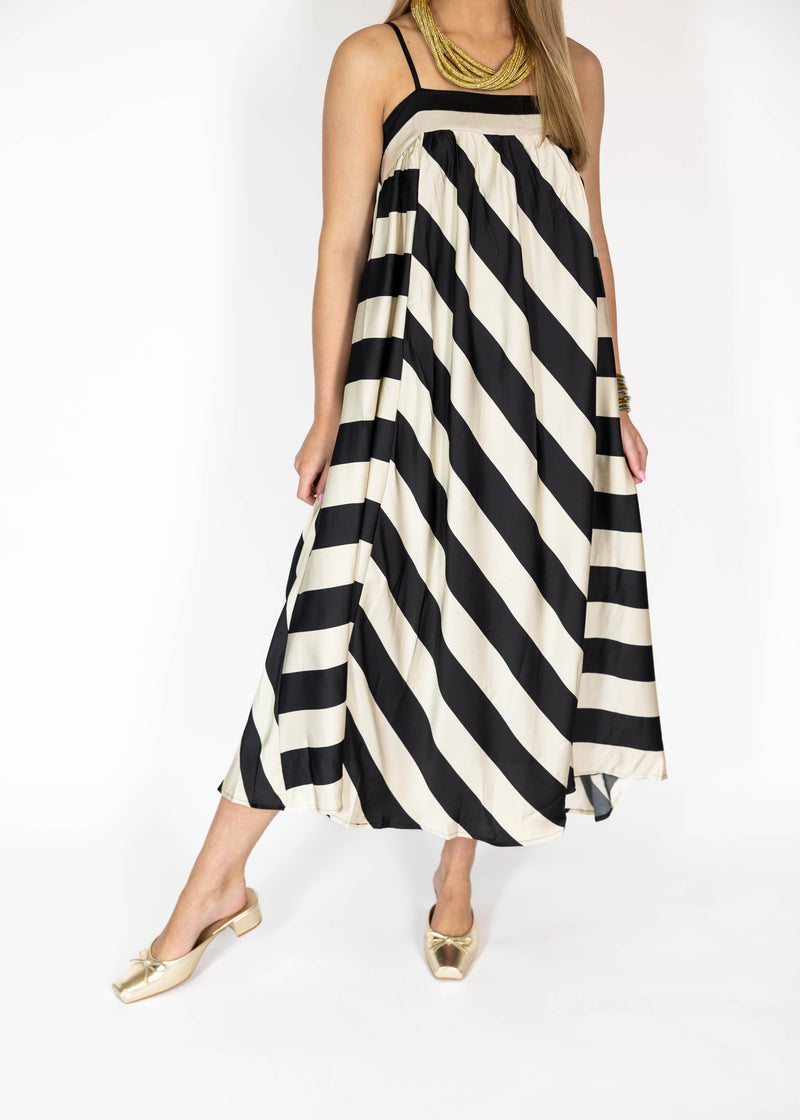 Monochrome Stripe Maxi Dress