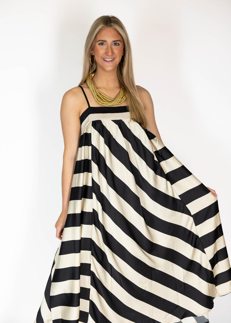 Monochrome Stripe Maxi Dress