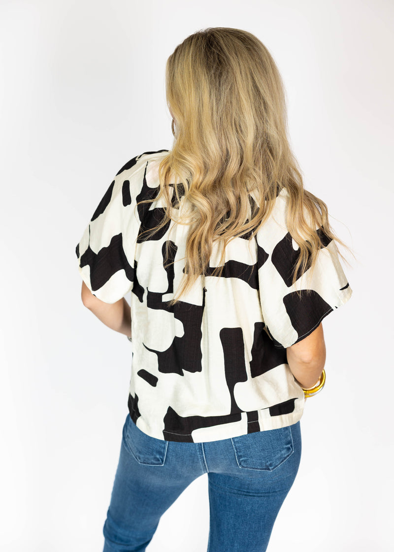 Black Geo Print Top