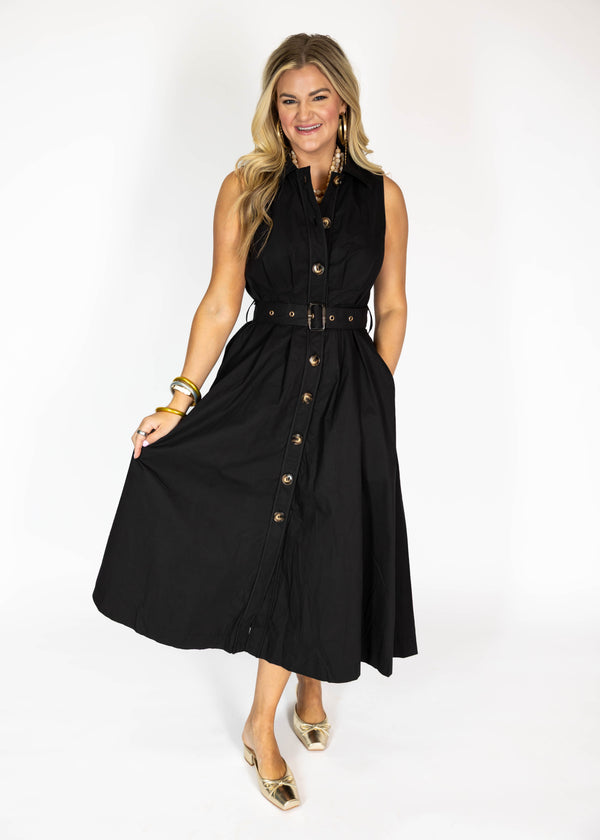 Black Belted Midi Dress