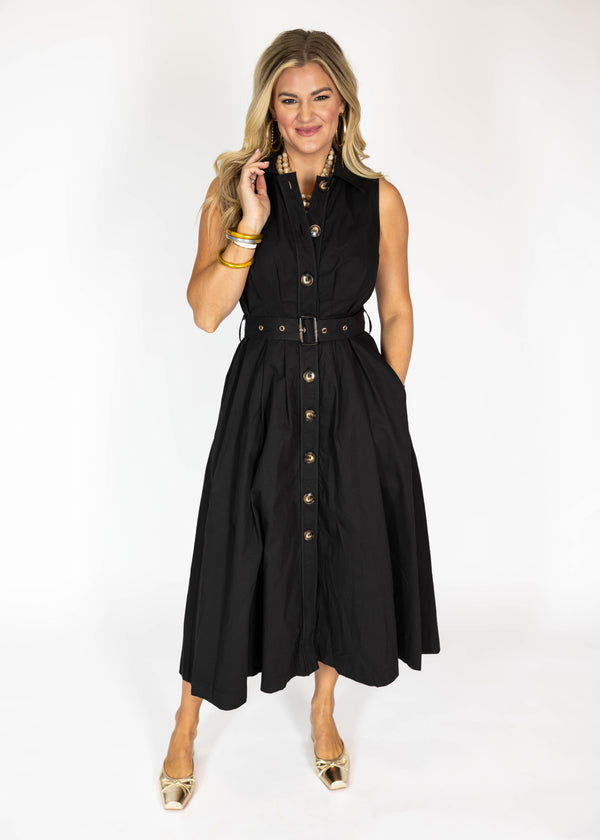 Black Belted Midi Dress