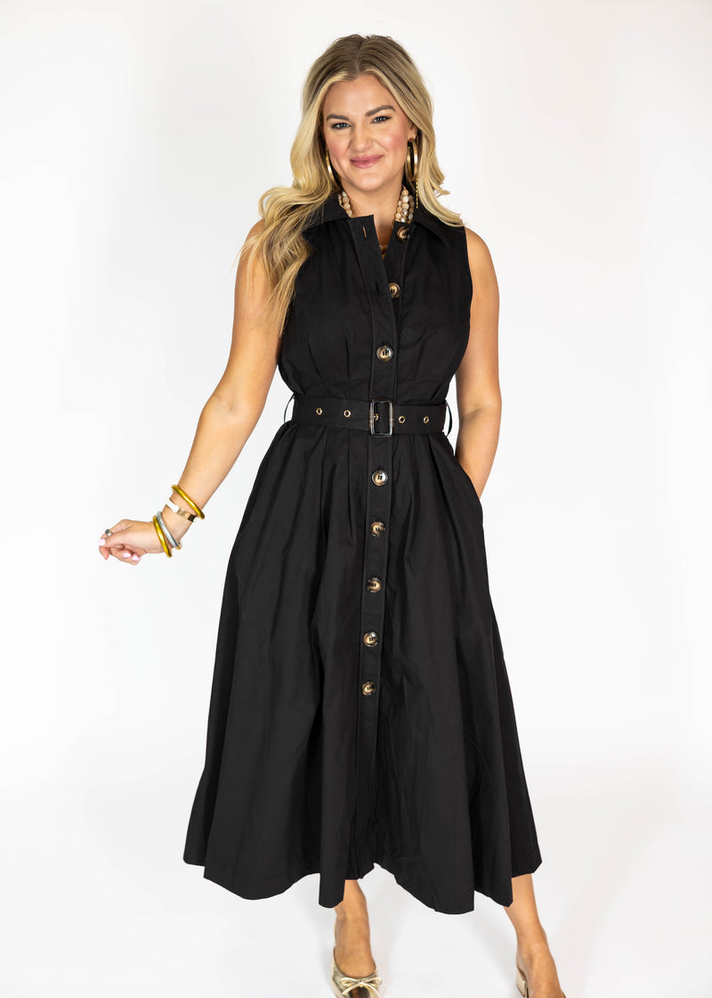Black Belted Midi Dress