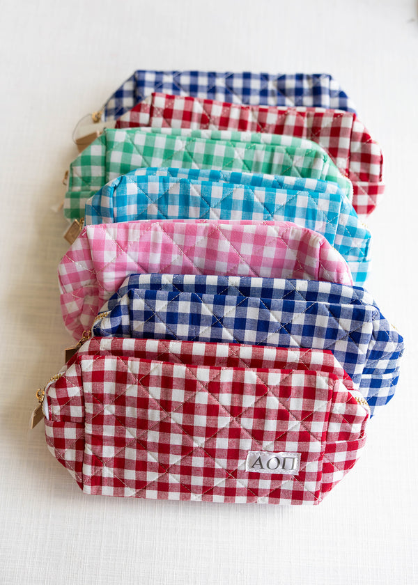 Gingham Quilted Makeup Bag