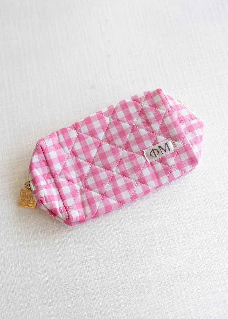 Gingham Quilted Makeup Bag