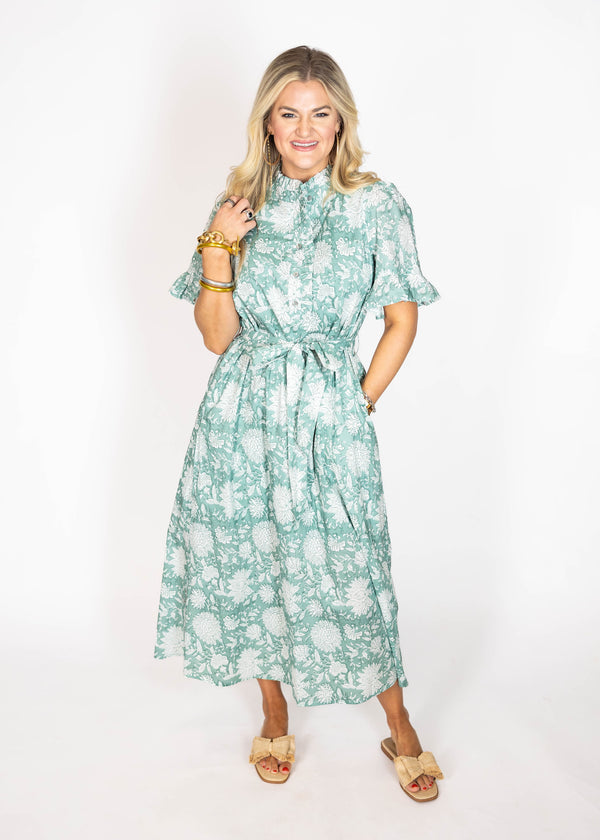 Teal Block Print Midi Dress