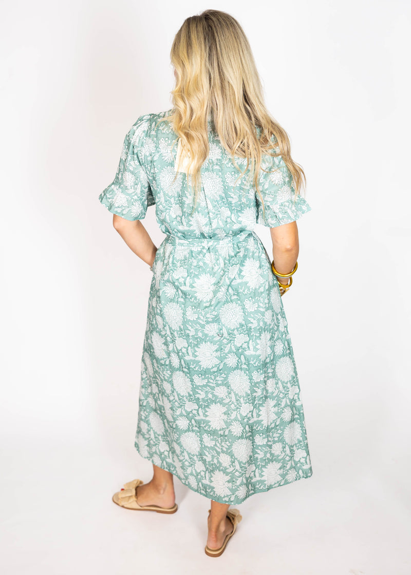 Teal Block Print Midi Dress