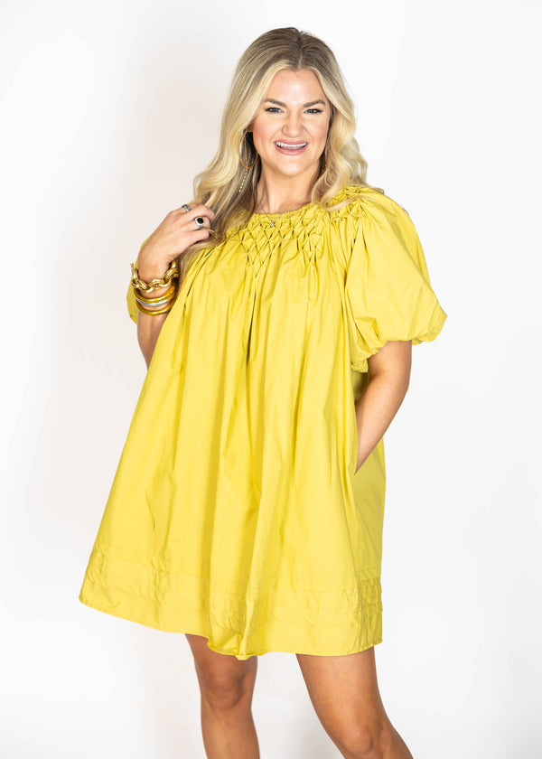 Chartreuse Poplin Mini Dress