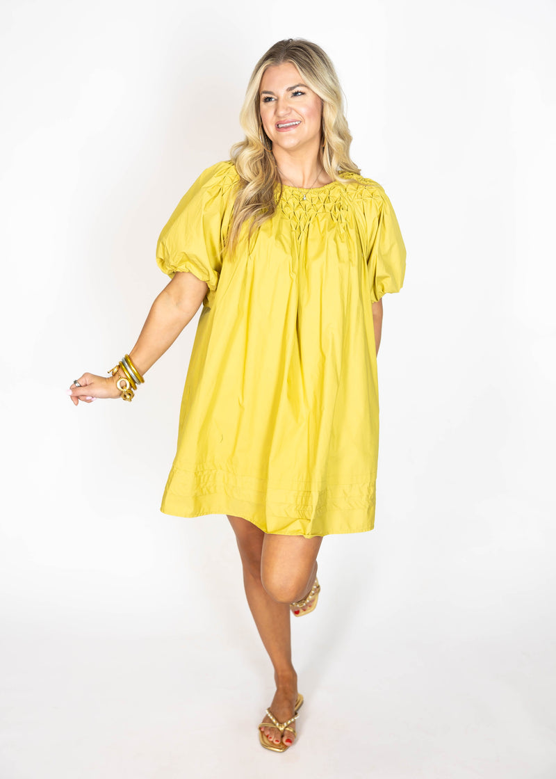 Chartreuse Poplin Mini Dress