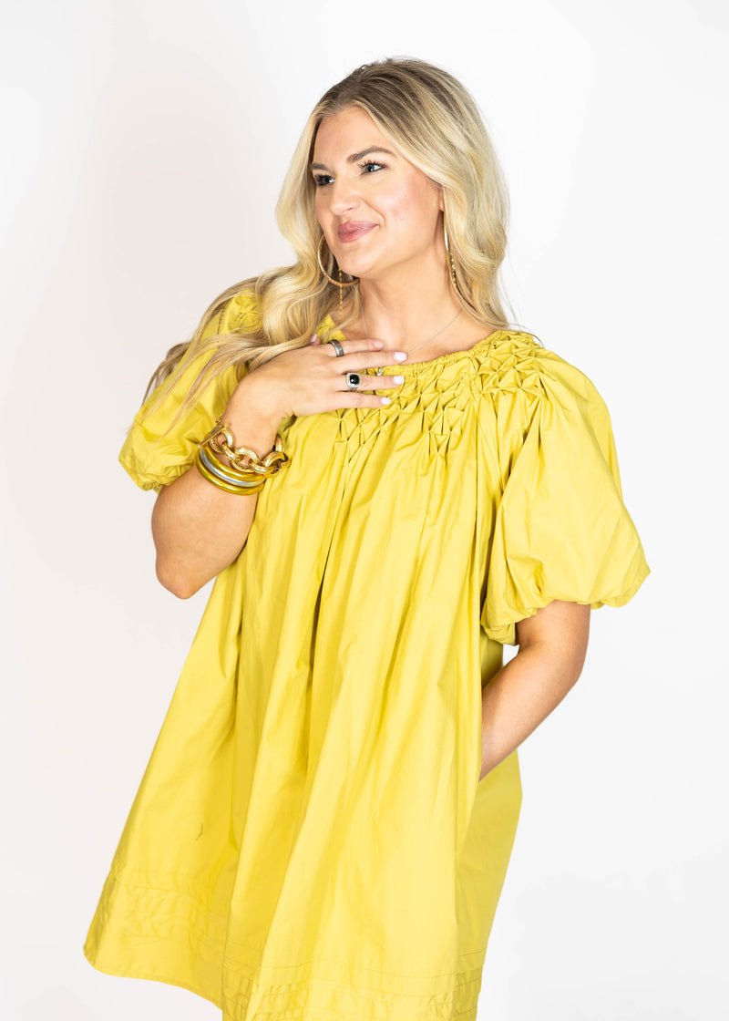 Chartreuse Poplin Mini Dress