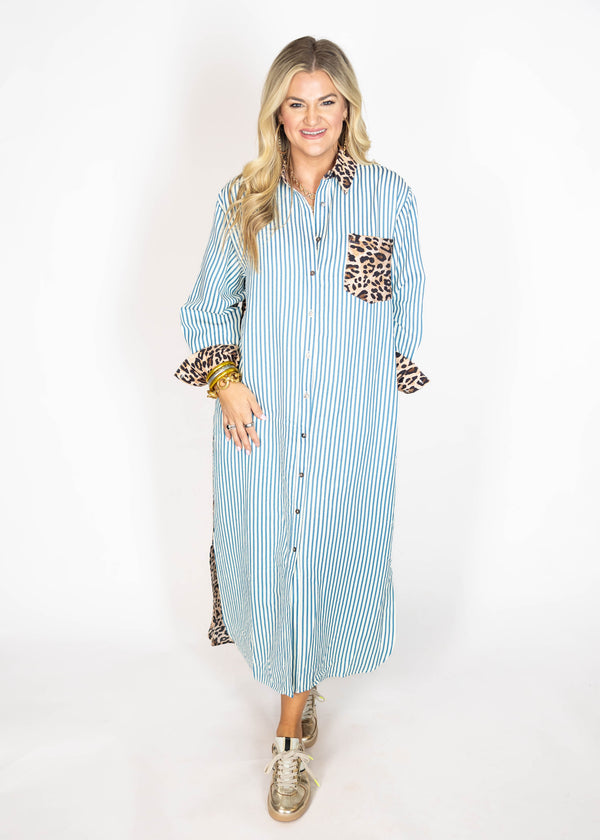 Blue Leopard Spot Midi Dress