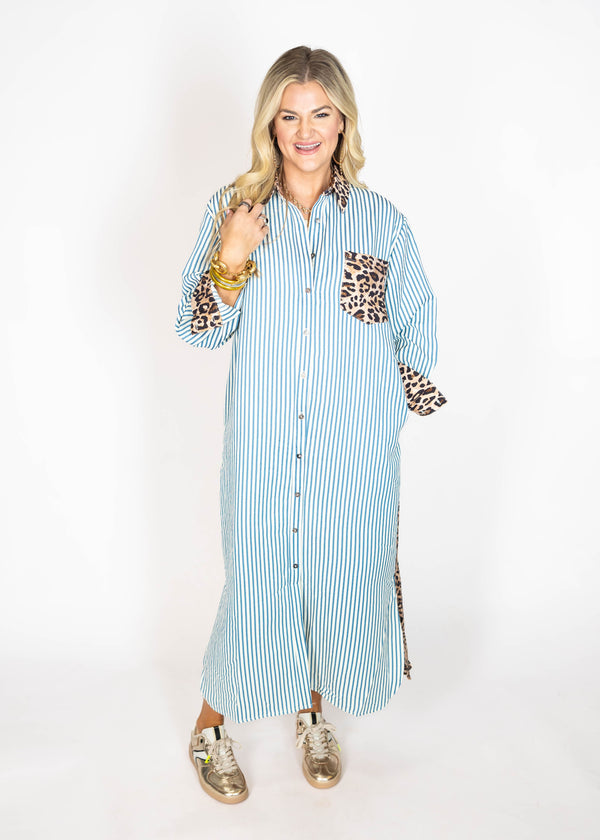 Blue Leopard Spot Midi Dress