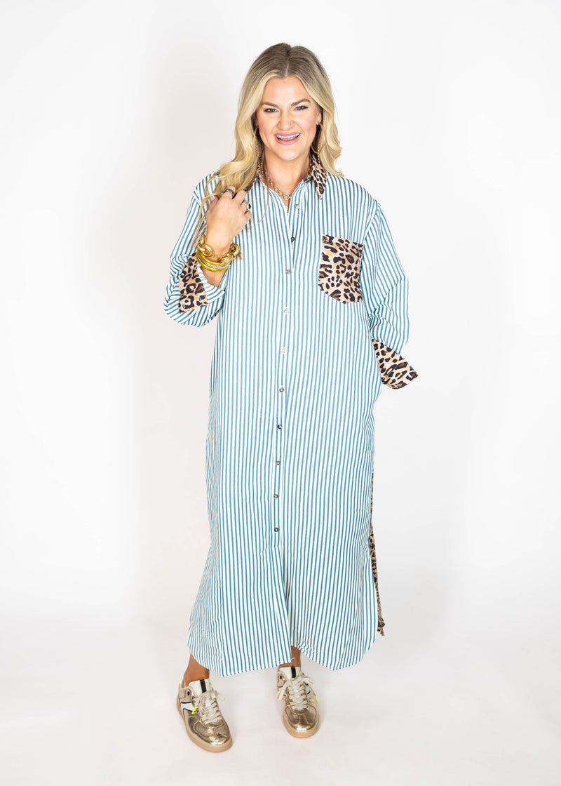 Blue Leopard Spot Midi Dress