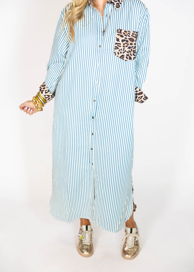 Blue Leopard Spot Midi Dress