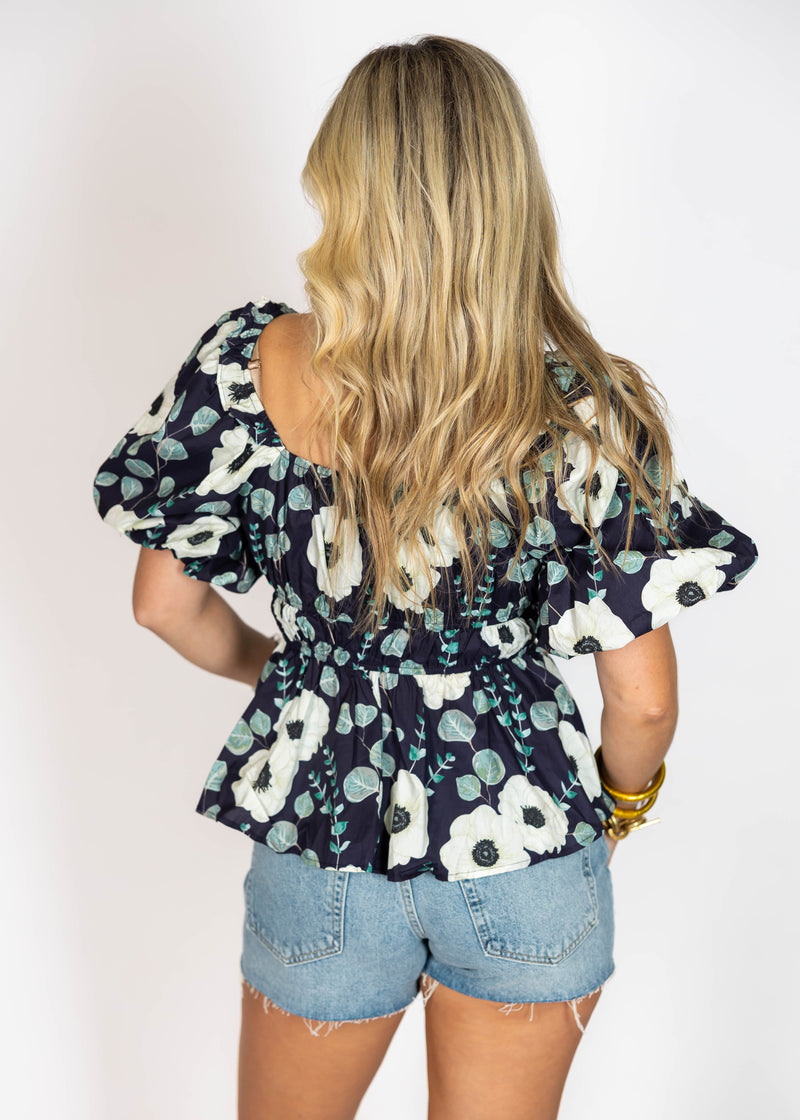 Navy Night Puff Sleeve Top