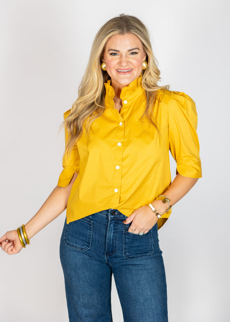 Mustard Ruffle Collar Top