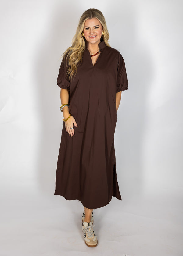 Solid Brown Drop Shoulder Dress