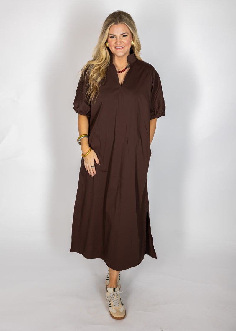 Solid Brown Drop Shoulder Dress