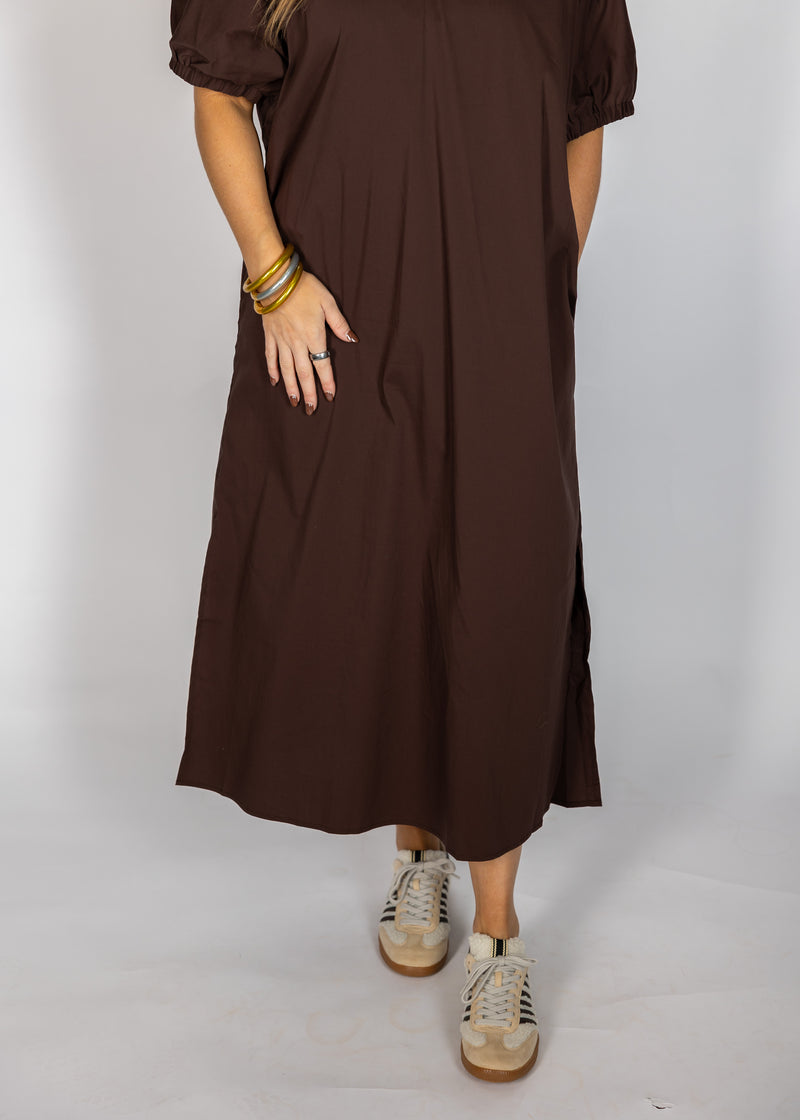 Solid Brown Drop Shoulder Dress