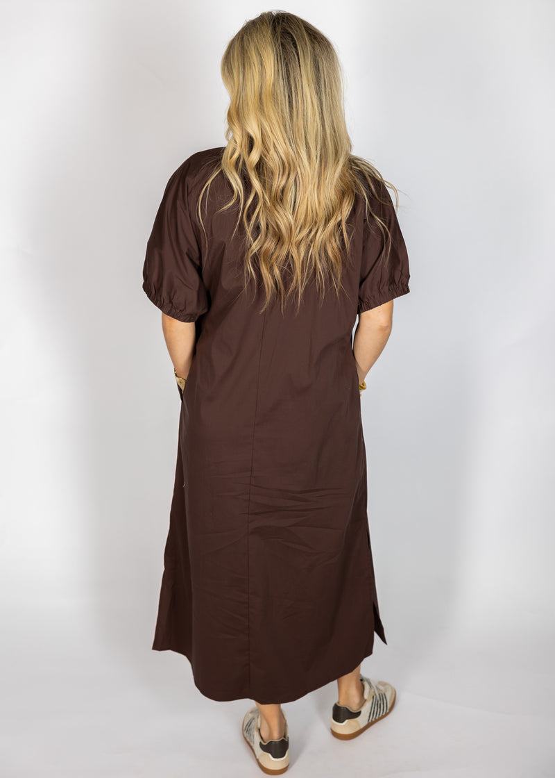 Solid Brown Drop Shoulder Dress